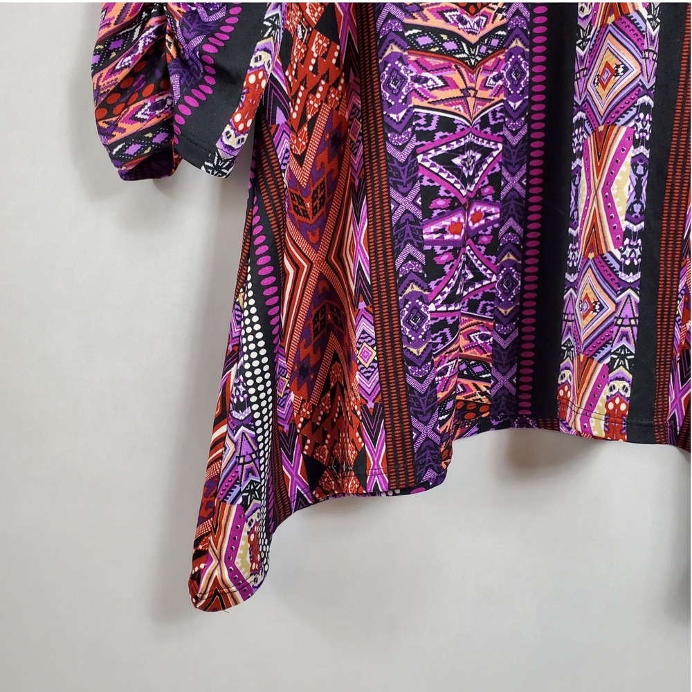 NY Collection Women Geo Print‎ Tunic Top Blouse Shirt Long Sleeve Size L - Picture 7 of 10